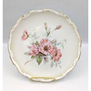 Vintage Royal Kent 8" Fine Bone China Plate Pink Peony Flower 24KG Trim England